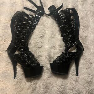 Pleaser Black Strappy Platform Heels